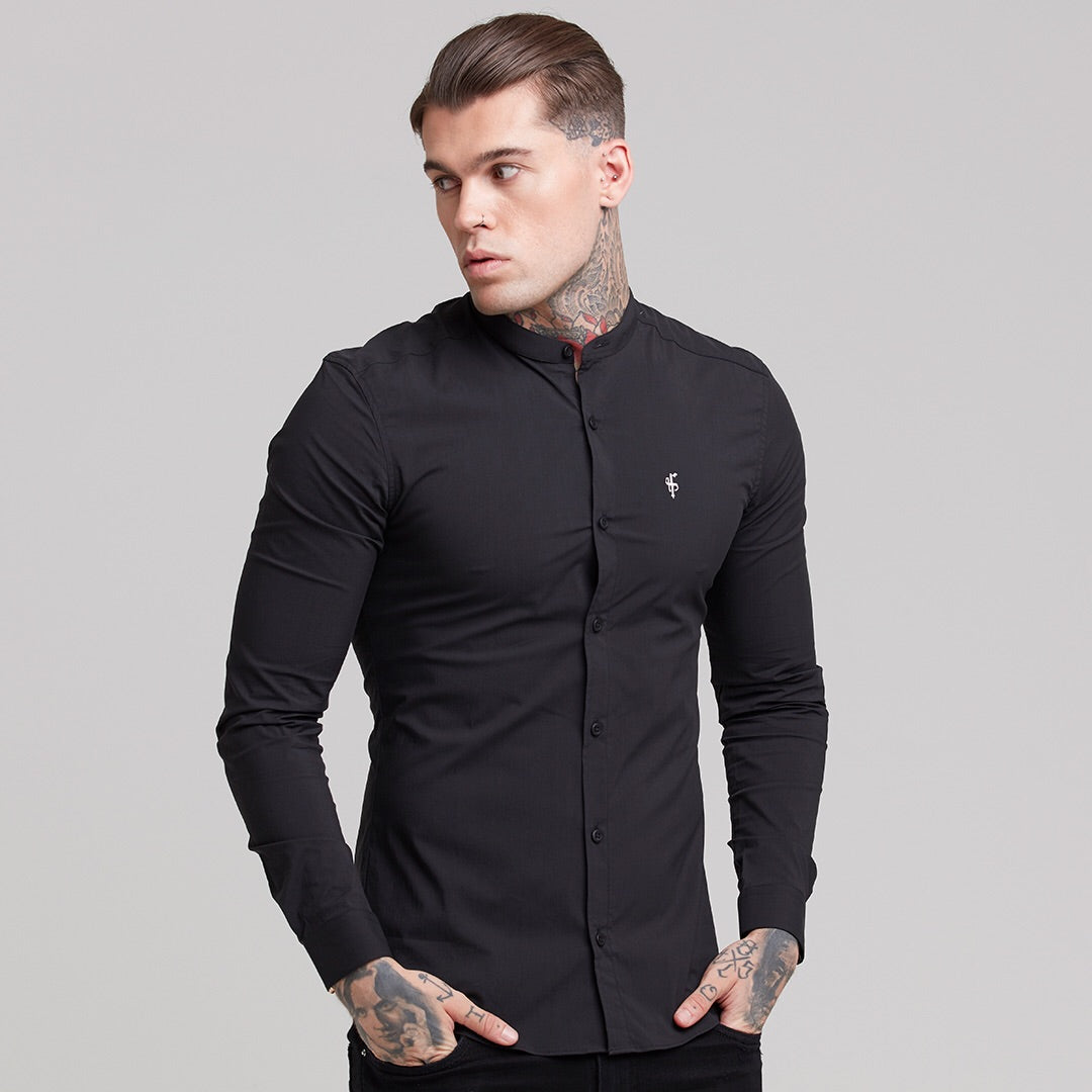 Super Slim Stretch Classic Black Grandad Collar - FS171