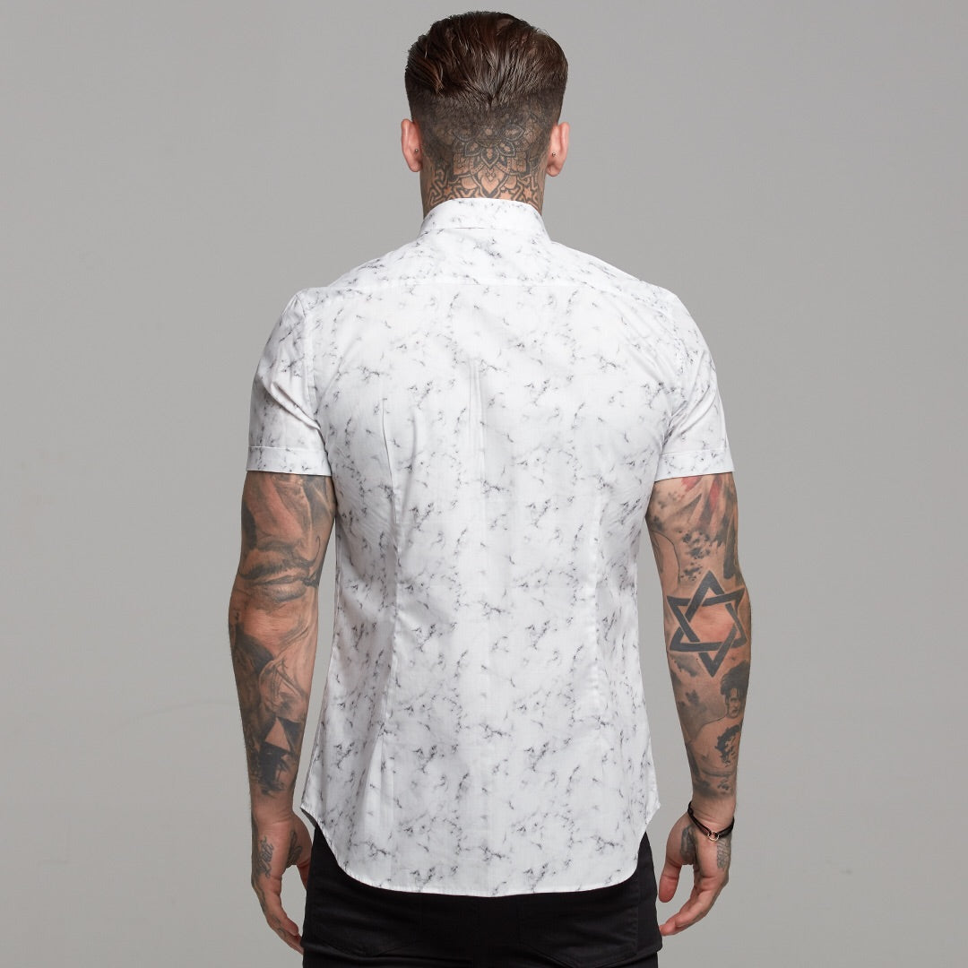 Super Slim Stretch Marble Print Short Sleeve - FS433
