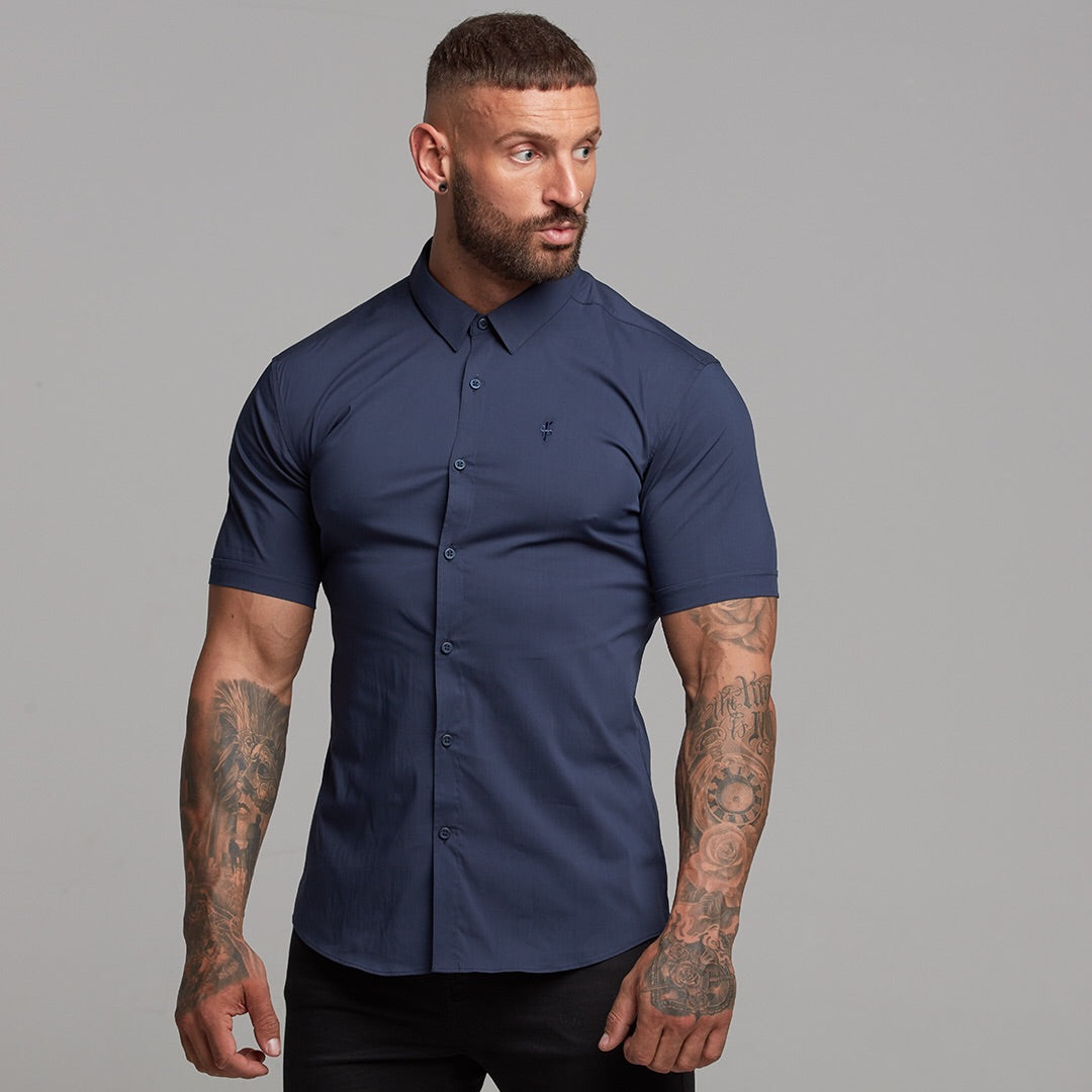 Super Slim Stretch Classic Navy Short Sleeve - FS181