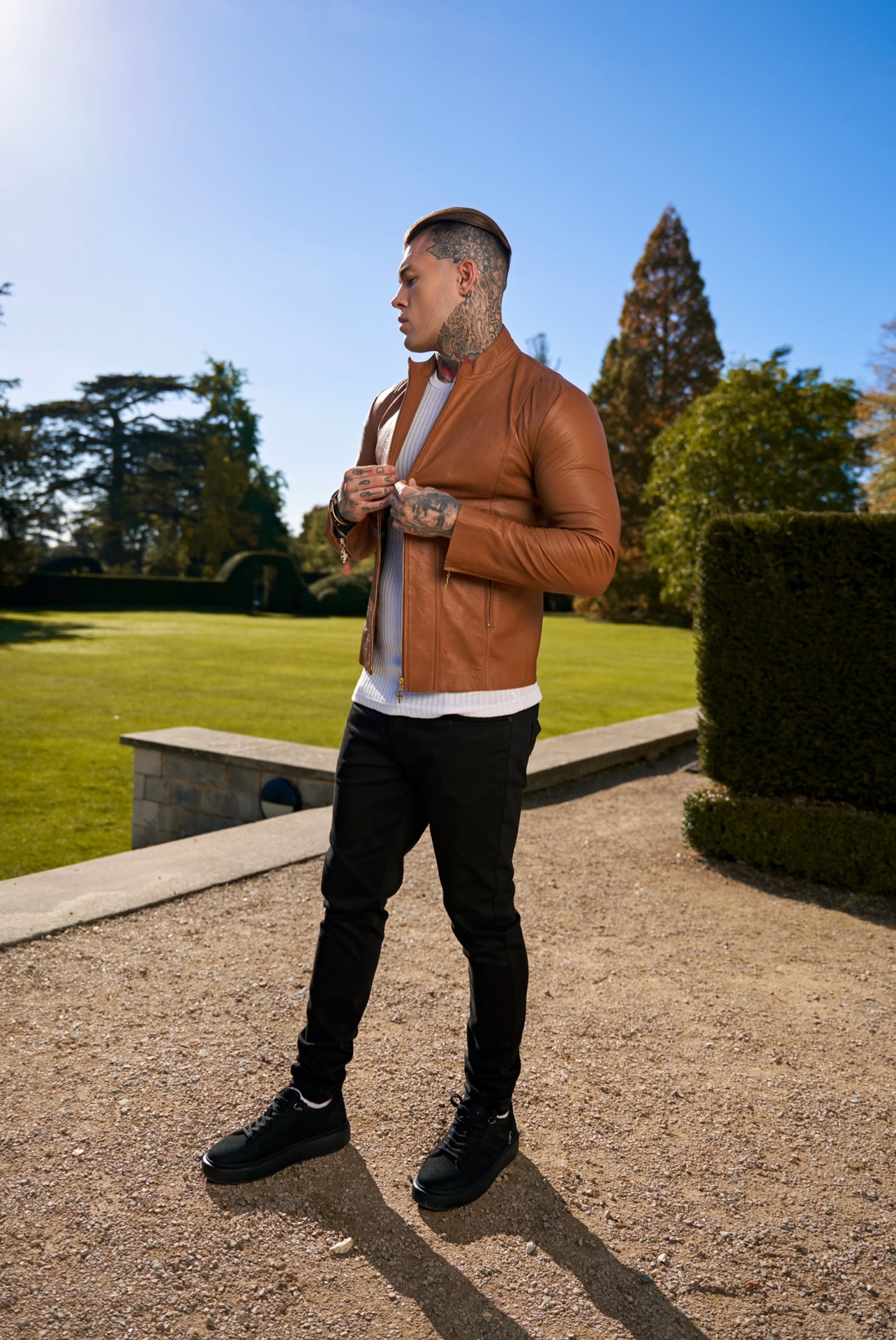 Tan Lambs Leather Jacket with Gold Zips - FSH793