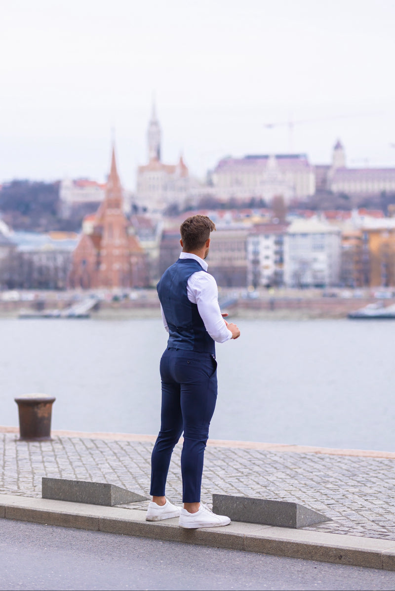 Father Sons Slim Formal Vest Plain Navy - FSW009