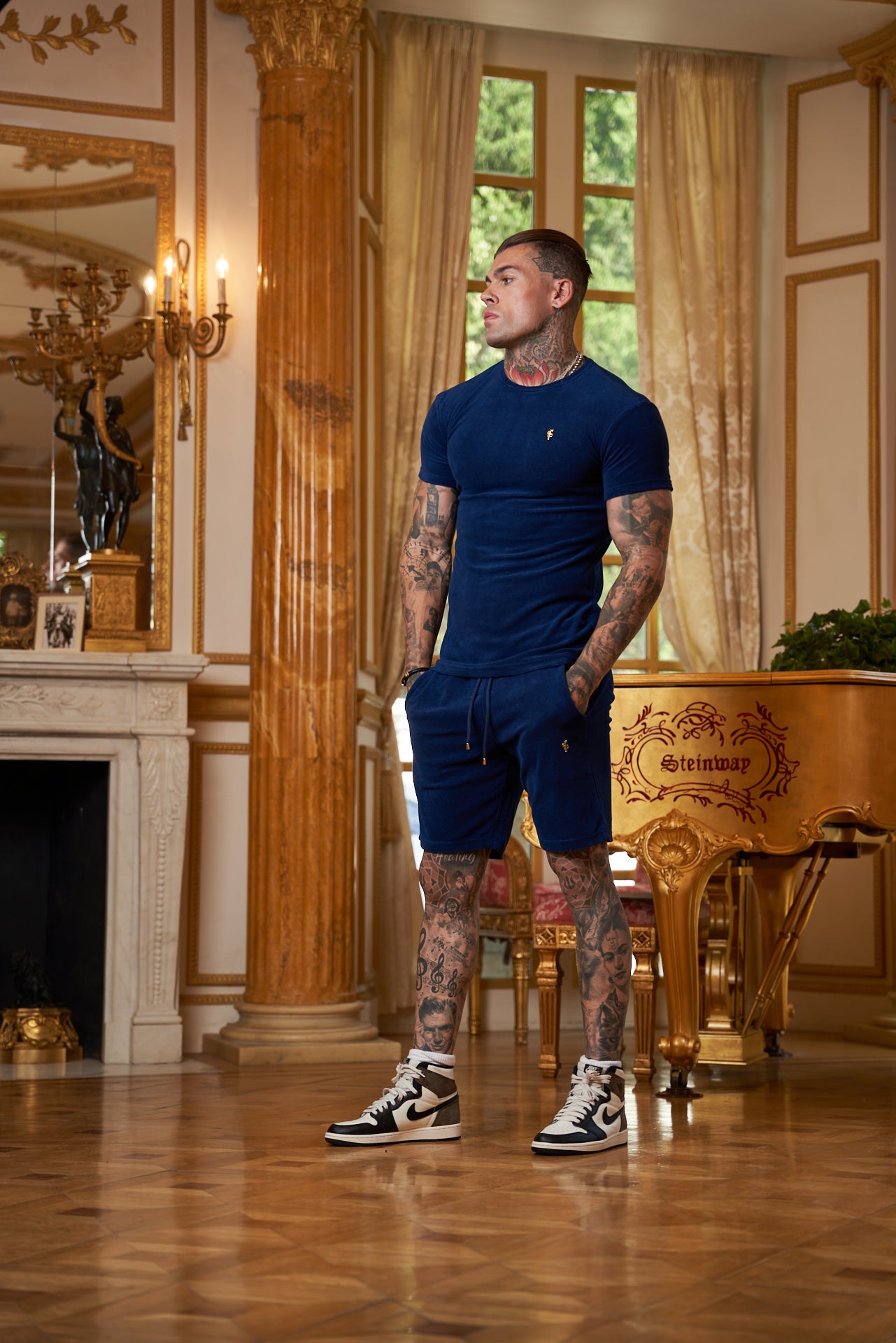 New French Navy Towelling Crew T Shirt - FSH655