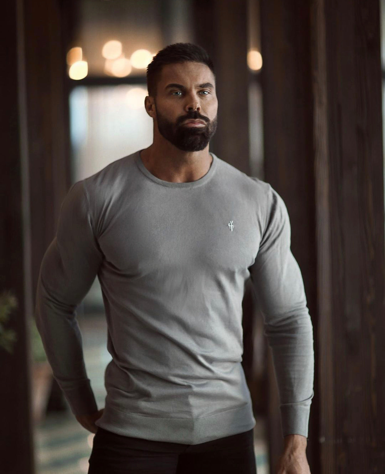 Father Sons Classic Charcoal Grey Crew Knitted Sweater (Charcoal Emblem) - FSH366