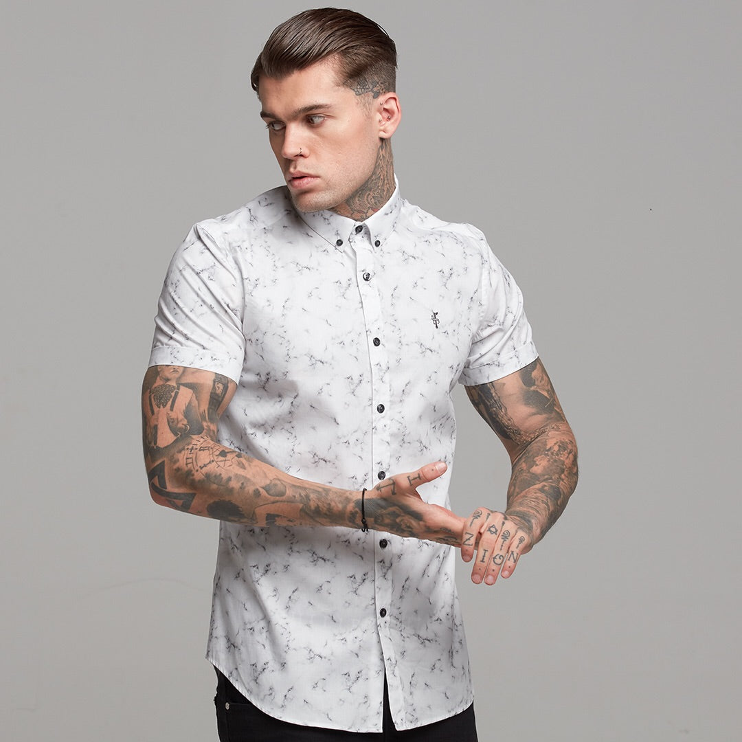 Super Slim Stretch Marble Print Short Sleeve - FS433