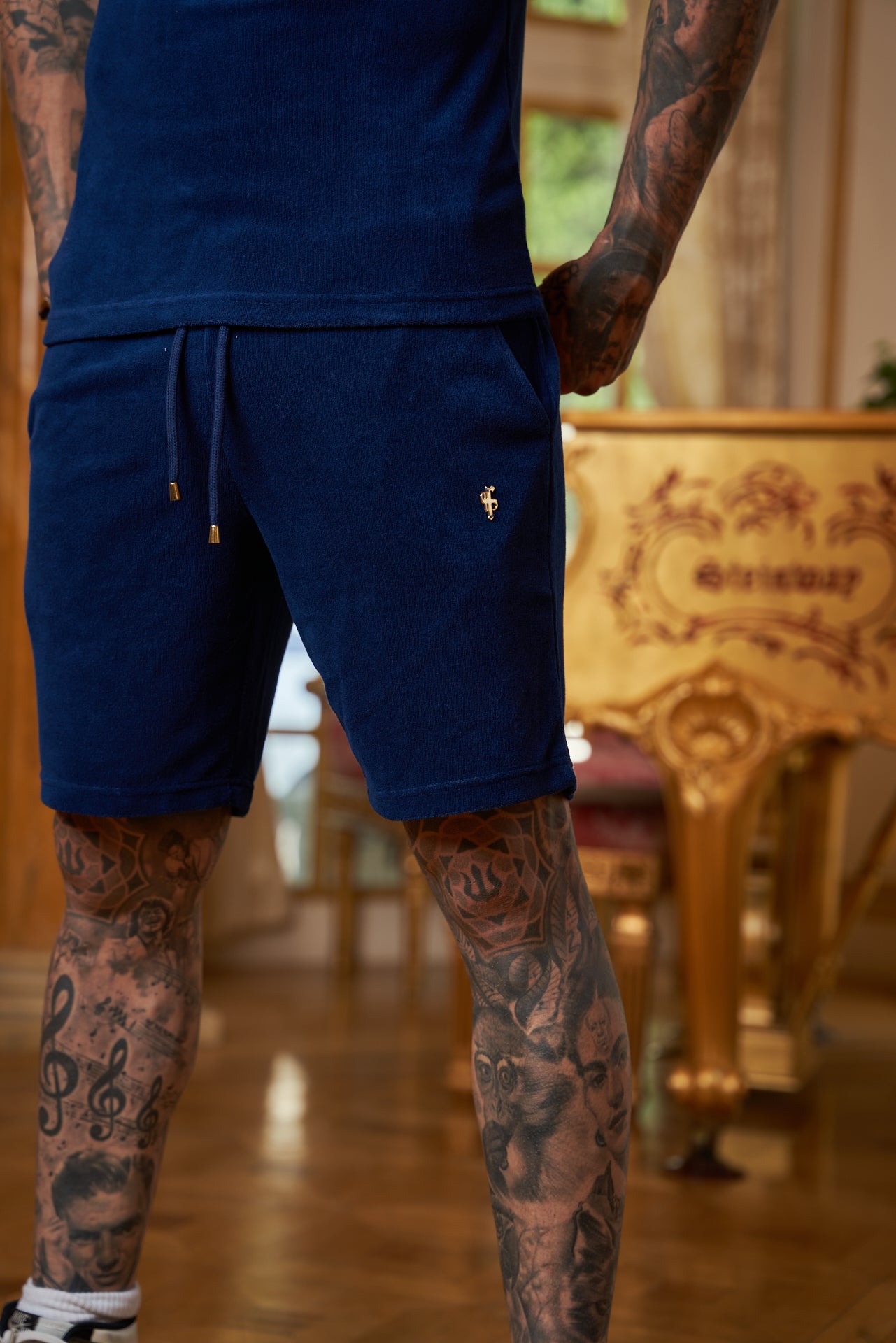 New French Navy Towelling Crew T Shirt - FSH655