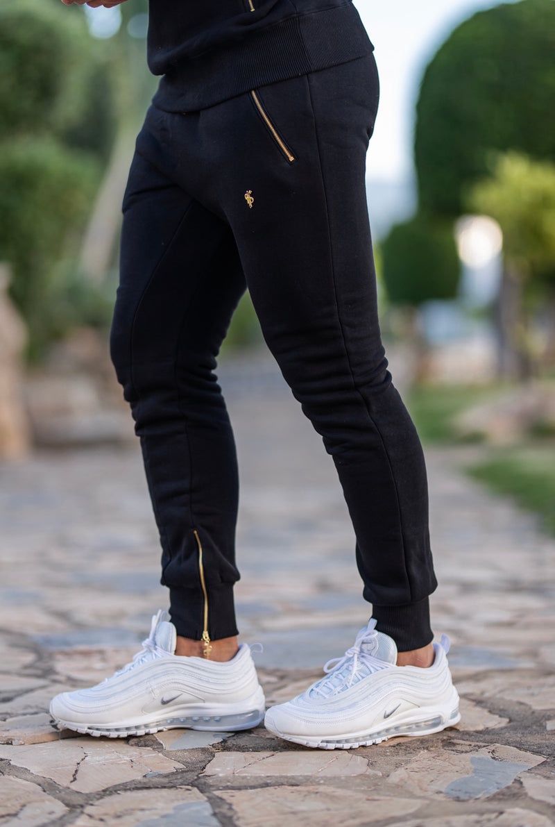 Father Sons Black & Gold Tapered Sweat Pants with Ankle Zip Detail - FSH440