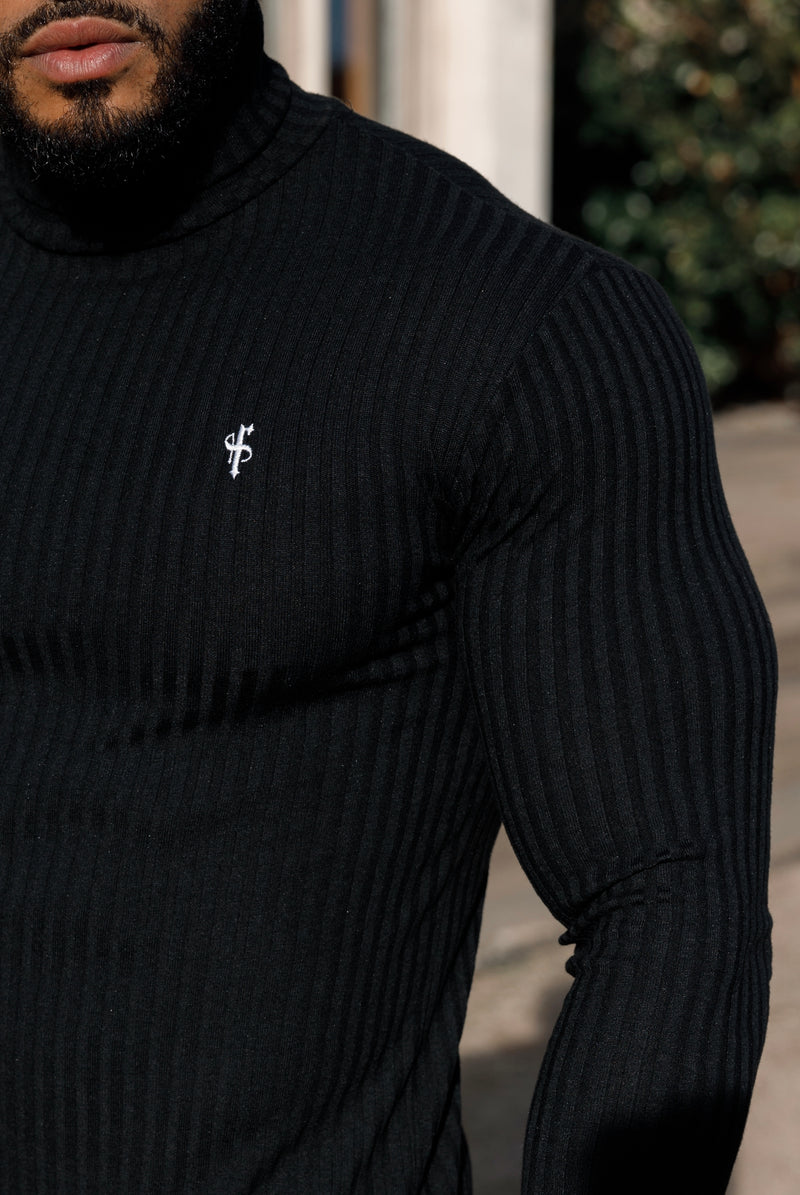 Father Sons Classic Black / White Ribbed Knit Roll Neck Sweater - FSH776