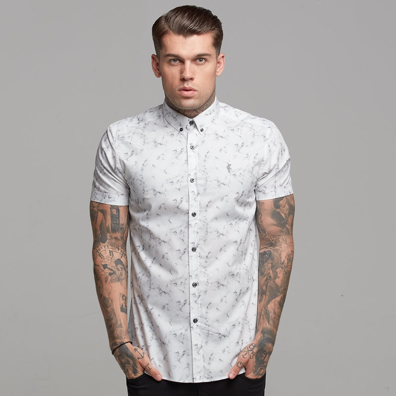 Father Sons Super Slim Stretch Marble Print Short Sleeve - FS433