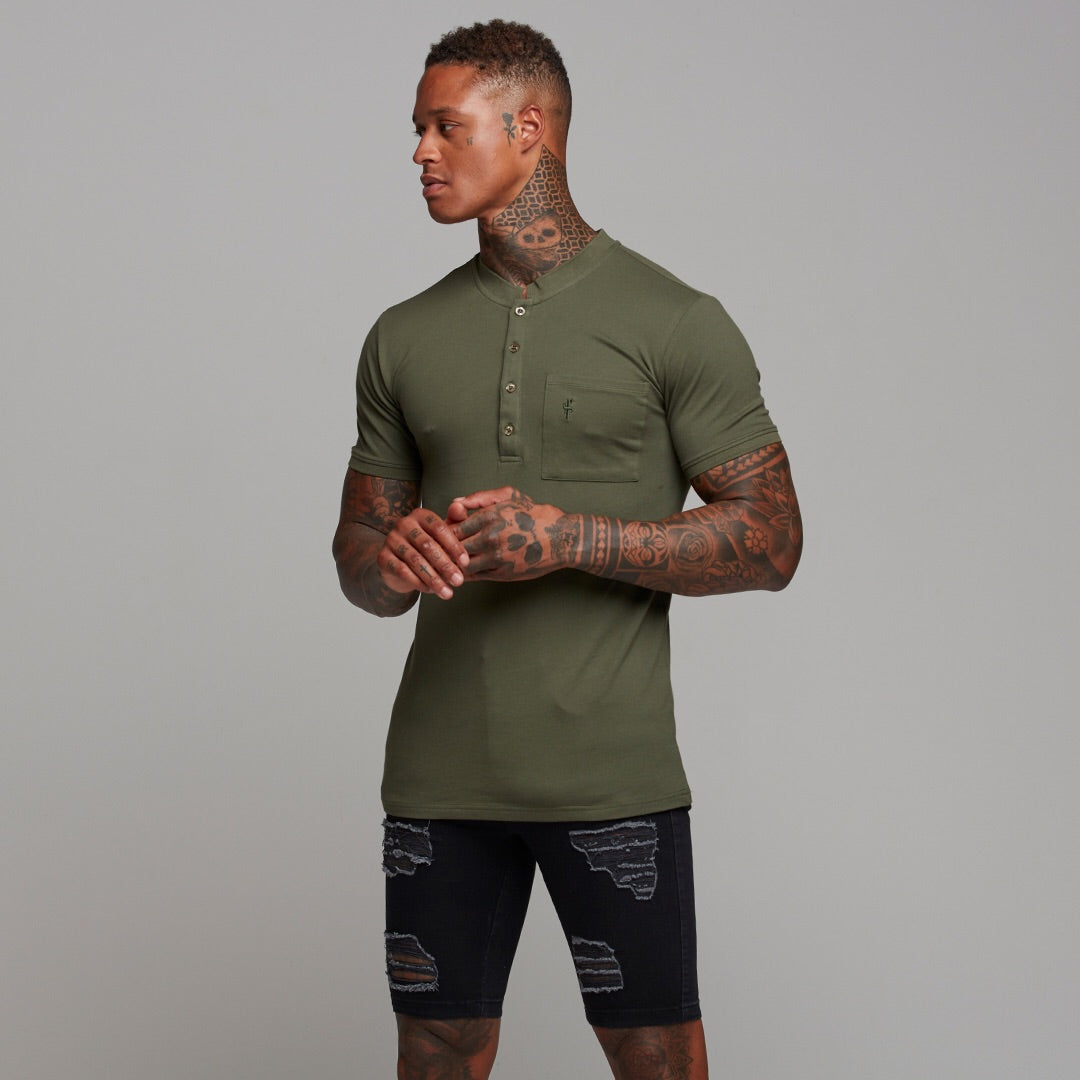 Classic Khaki Grandad Polo Shirt - FSH294