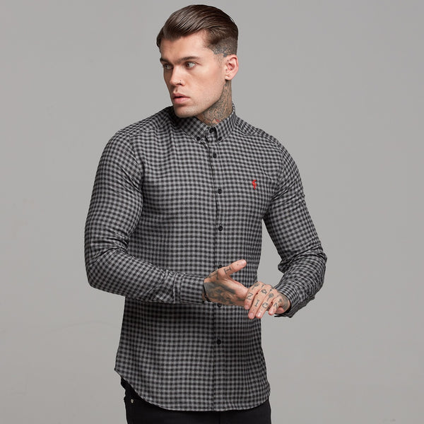 Father Sons Classic Black & Grey Brushed Check Long Sleeve (Red Emblem) - FS410 (LAST CHANCE)