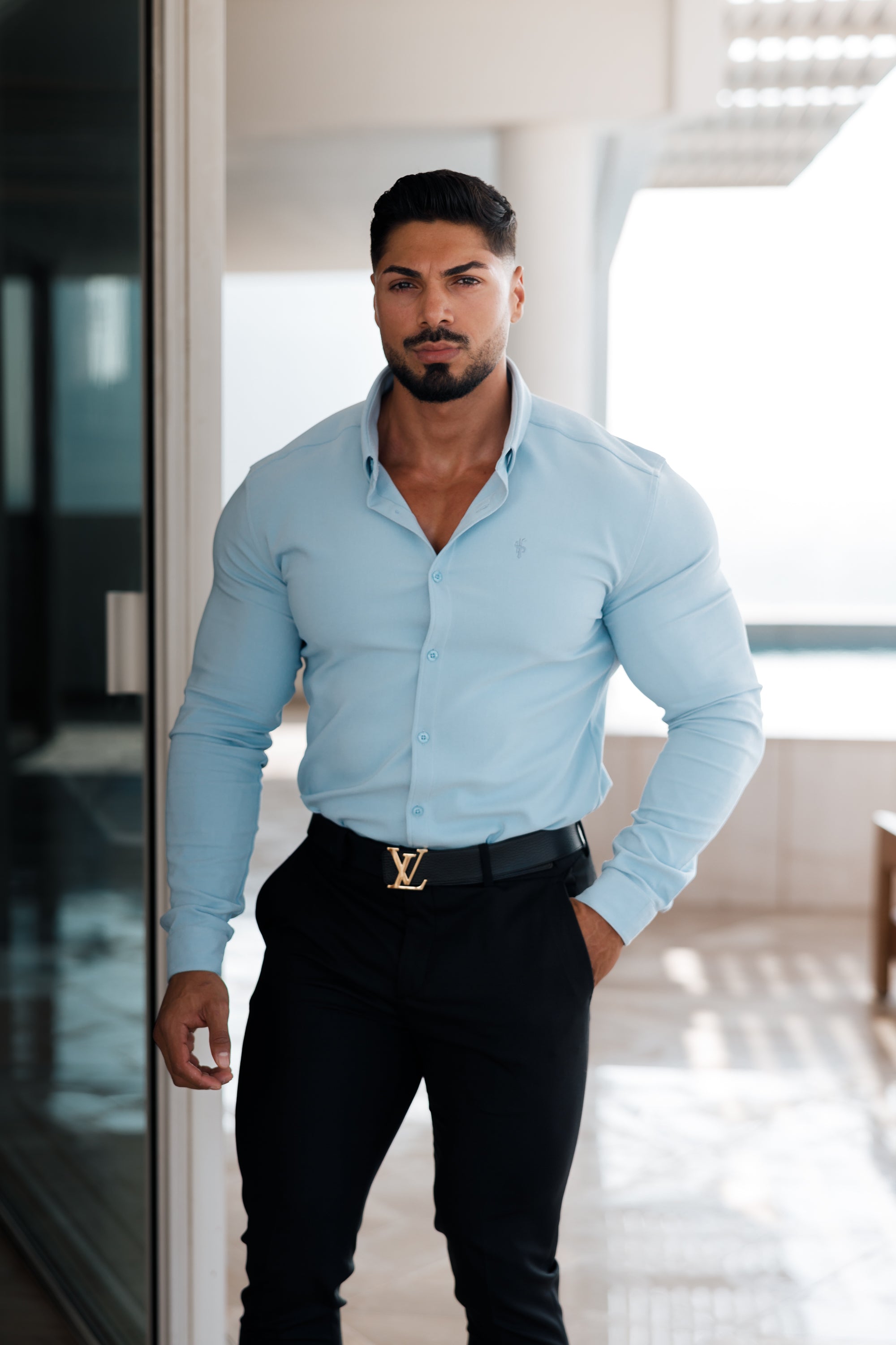 Super Slim Scuba Light Blue Long Sleeve Stretch - FS884