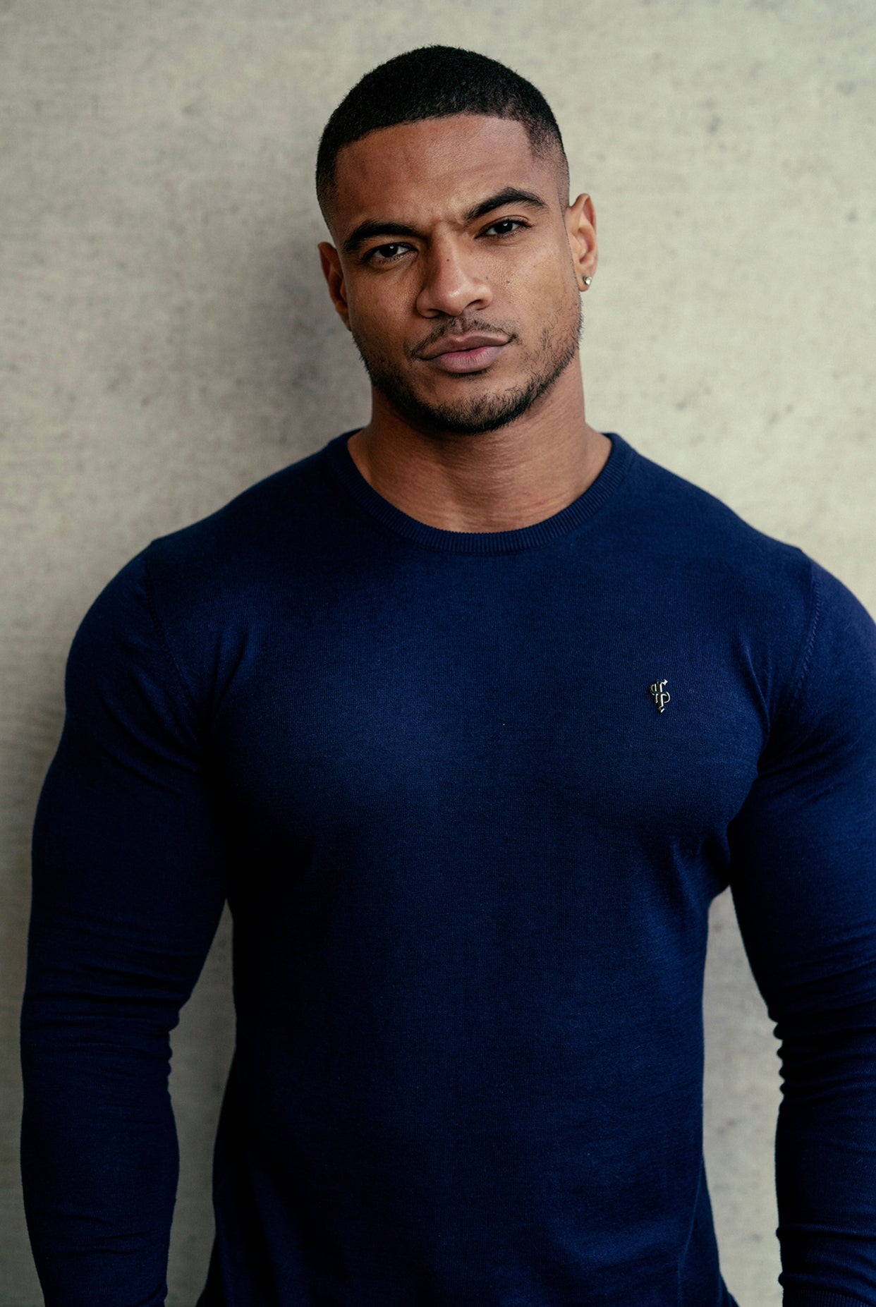 Classic Navy Crew Neck Knitted Jumper with Gunmetal Emblem - FSH669