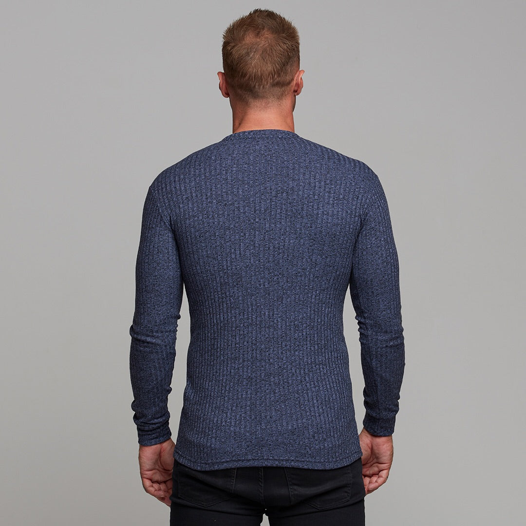 Classic Navy Ribbed Knit Super Slim Crew - FSH114