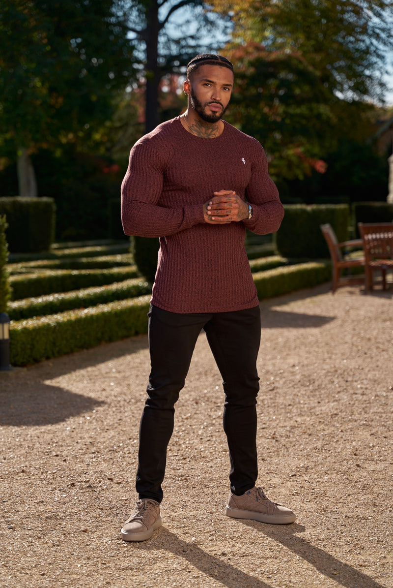 Father Sons Classic Burgundy / White Ribbed Knit Super Slim Crew Sweater - FSH767