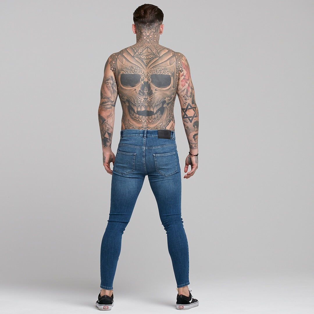 Zipped Ankle Plain Slim Stretch Blue Jeans - FSH181