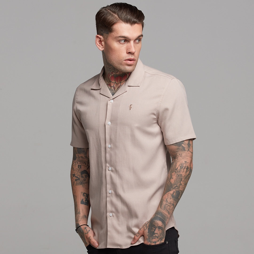 Classic Nude Linen effect Short Sleeve Revere Shirt - FS445