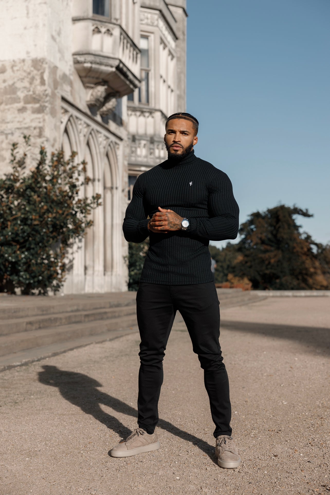 Father Sons Classic Black / White Ribbed Knit Roll Neck Sweater - FSH776