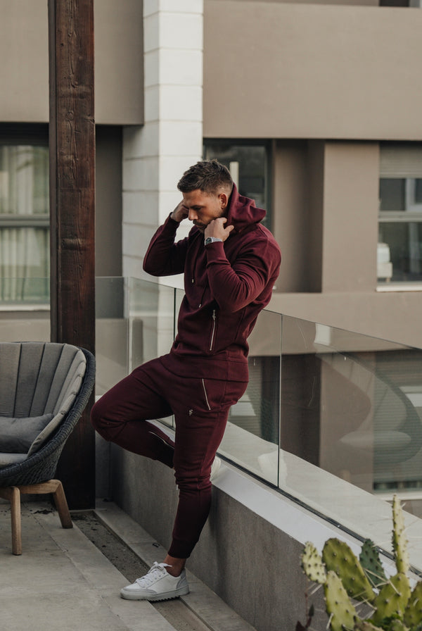 Father Sons Burgundy / Silver Tapered Sweat Pants with Ankle Zip Detail - FSH798