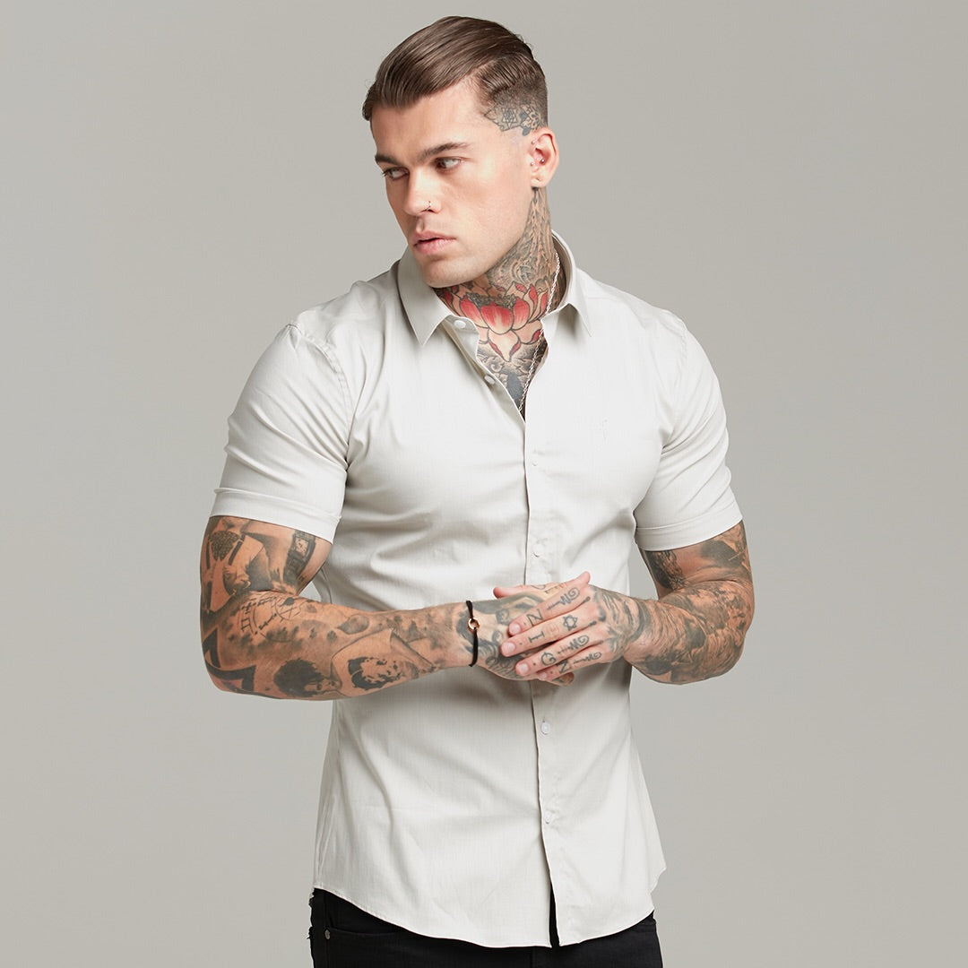 Super Slim Stretch Classic Light Beige Short Sleeve  - FS559