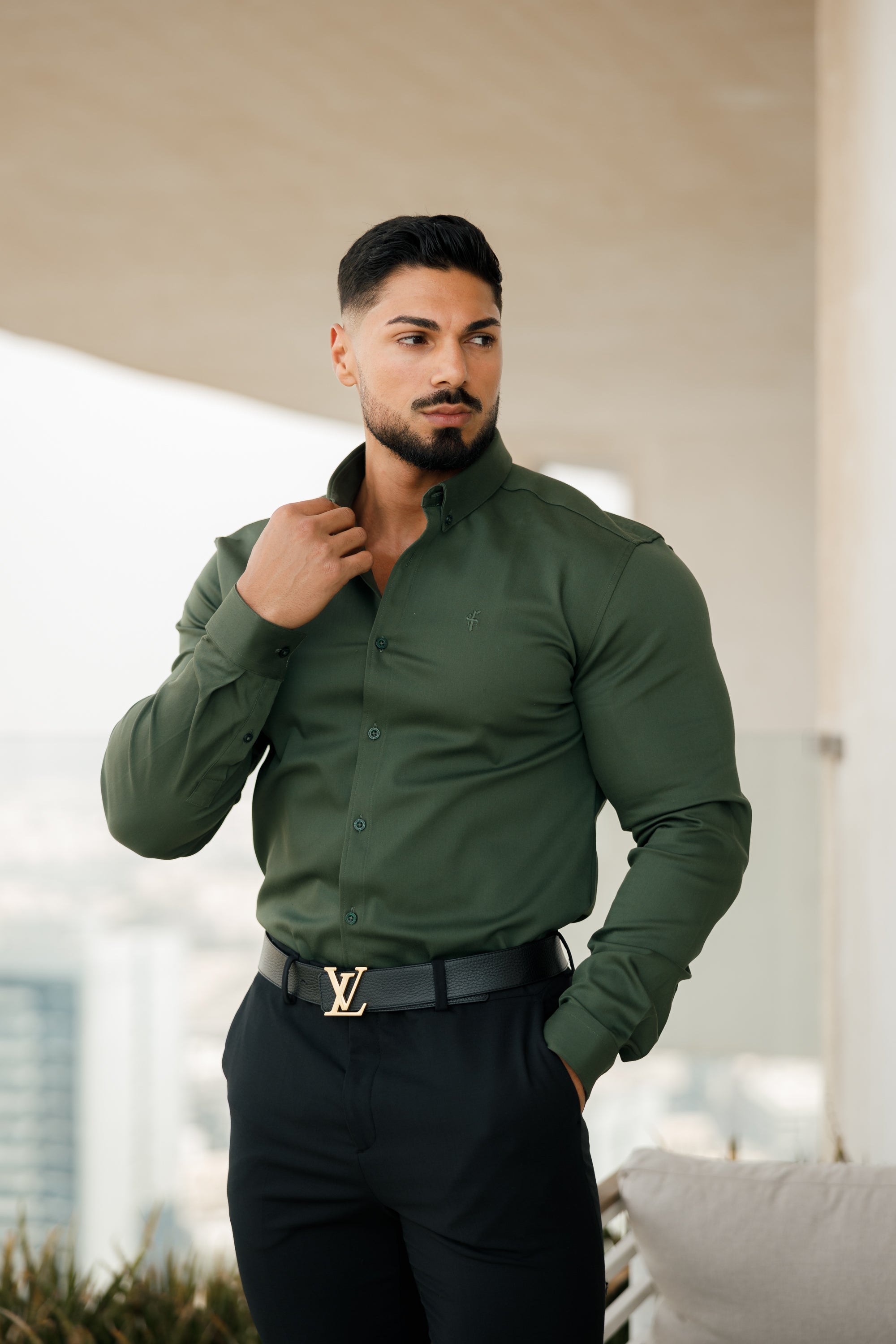 Super Slim Stretch Khaki Denim Long Sleeve - FS211