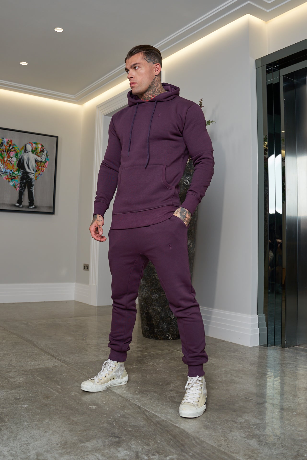 Father Sons Plum Raglan Tracksuit Sweat Pants with FS Embroidery - FSH704