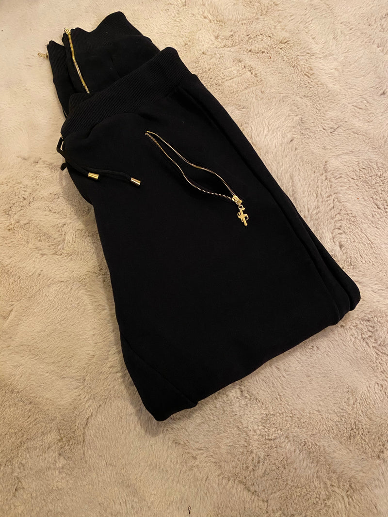 Father Sons Black & Gold Tapered Sweat Pants with Ankle Zip Detail - FSH440