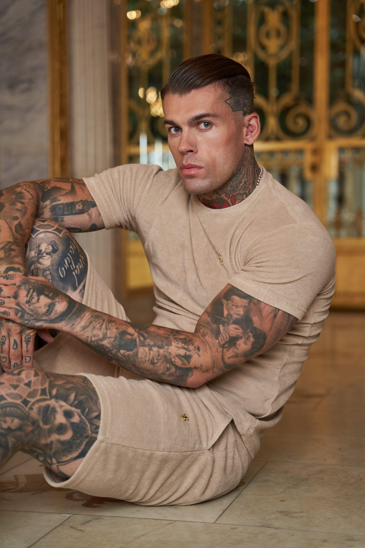 Beige Towelling Crew T Shirt - FSTC662