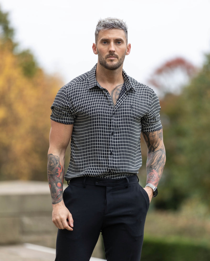 Father Sons Classic Relaxed Black / White Medium Grid Check Short Sleeve - FS735