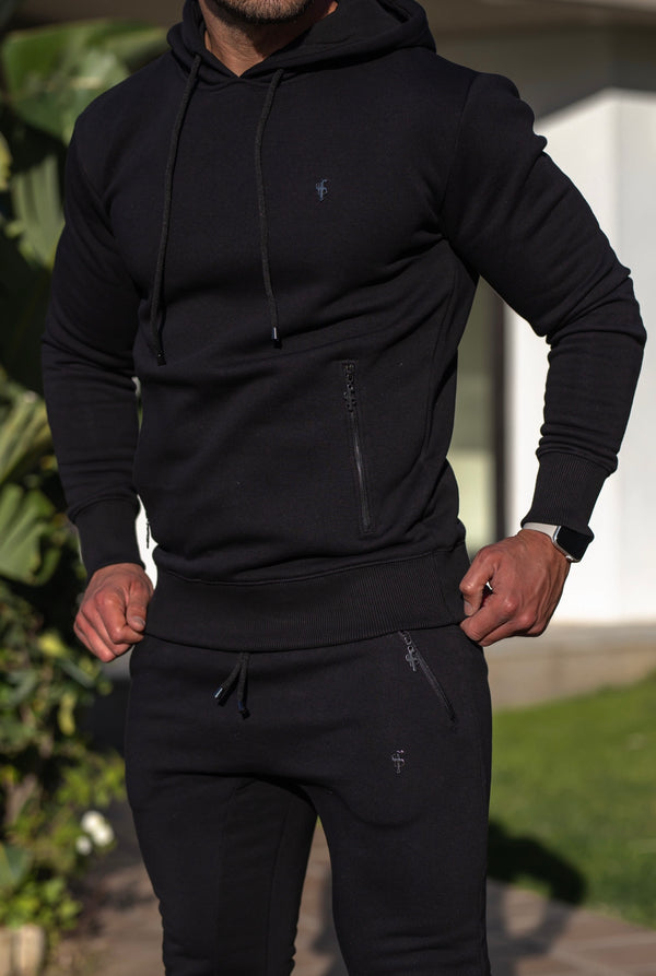 Father Sons Black / Black Tapered Sweat Pants with Ankle Zip Detail - FSH630