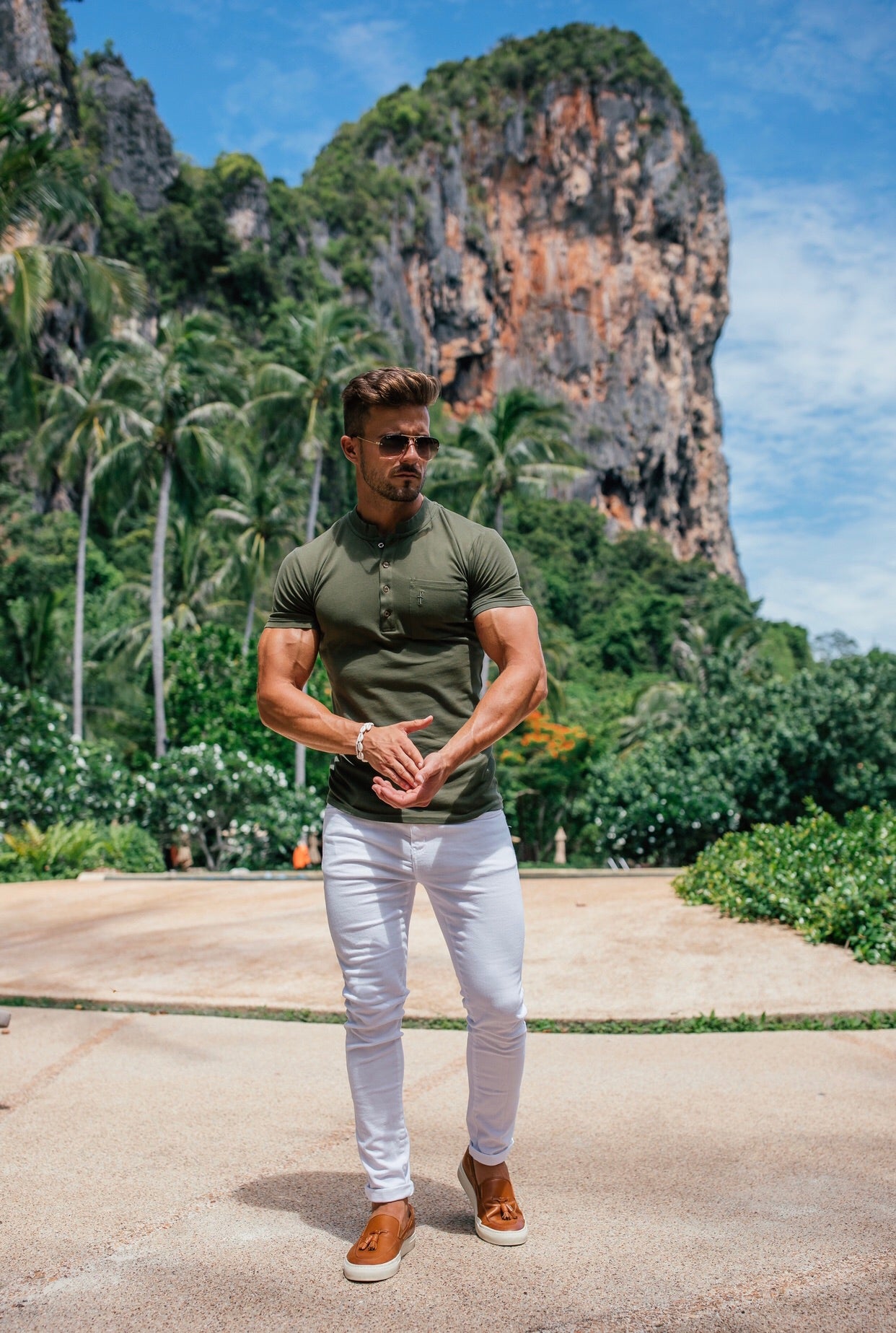 Classic Khaki Grandad Polo Shirt - FSH294