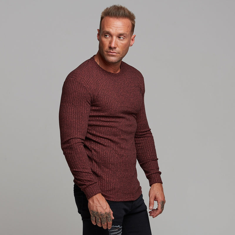 Father Sons Classic Burgundy Ribbed Knit Super Slim Crew - FSH113