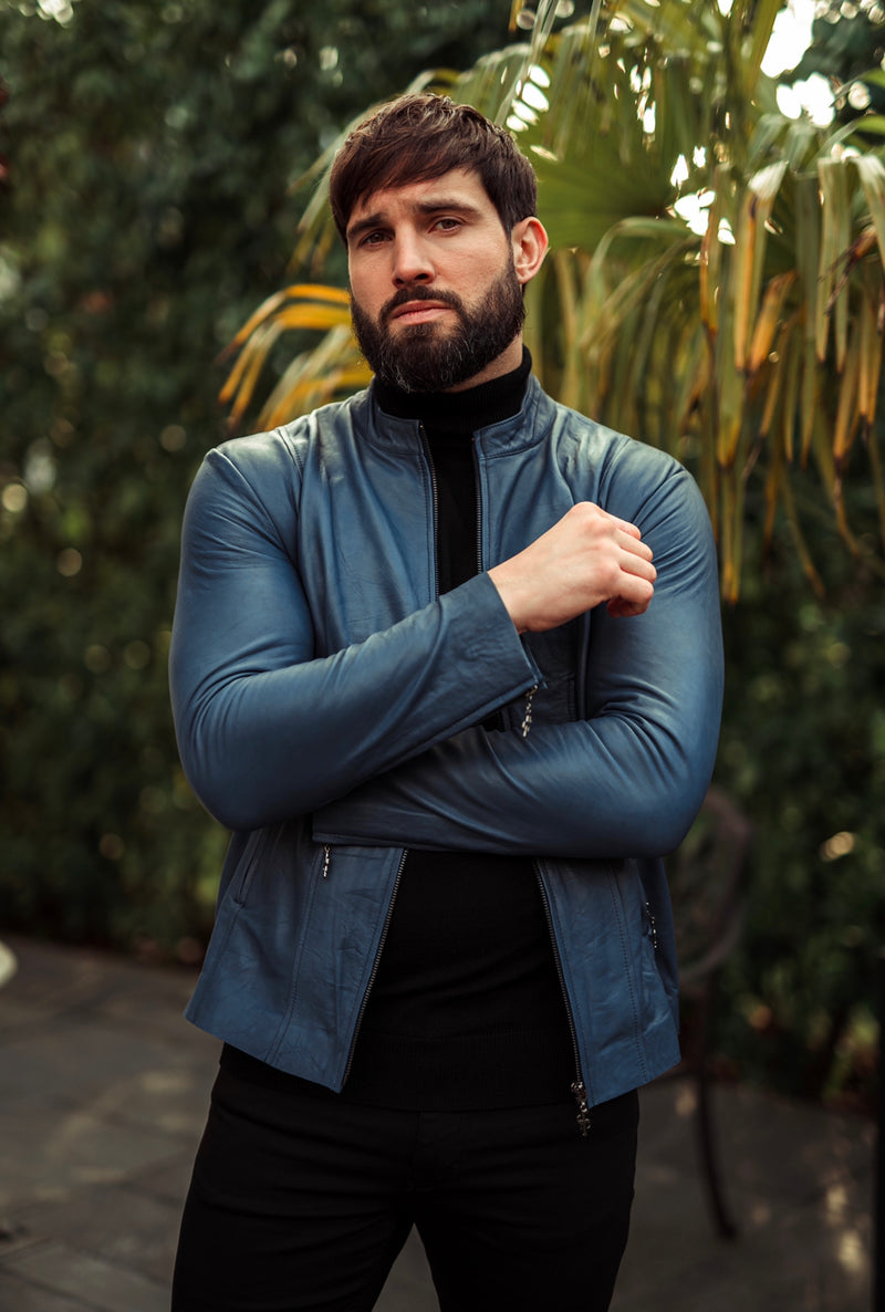 Father Sons Navy Lambs Leather Jacket - FSH217