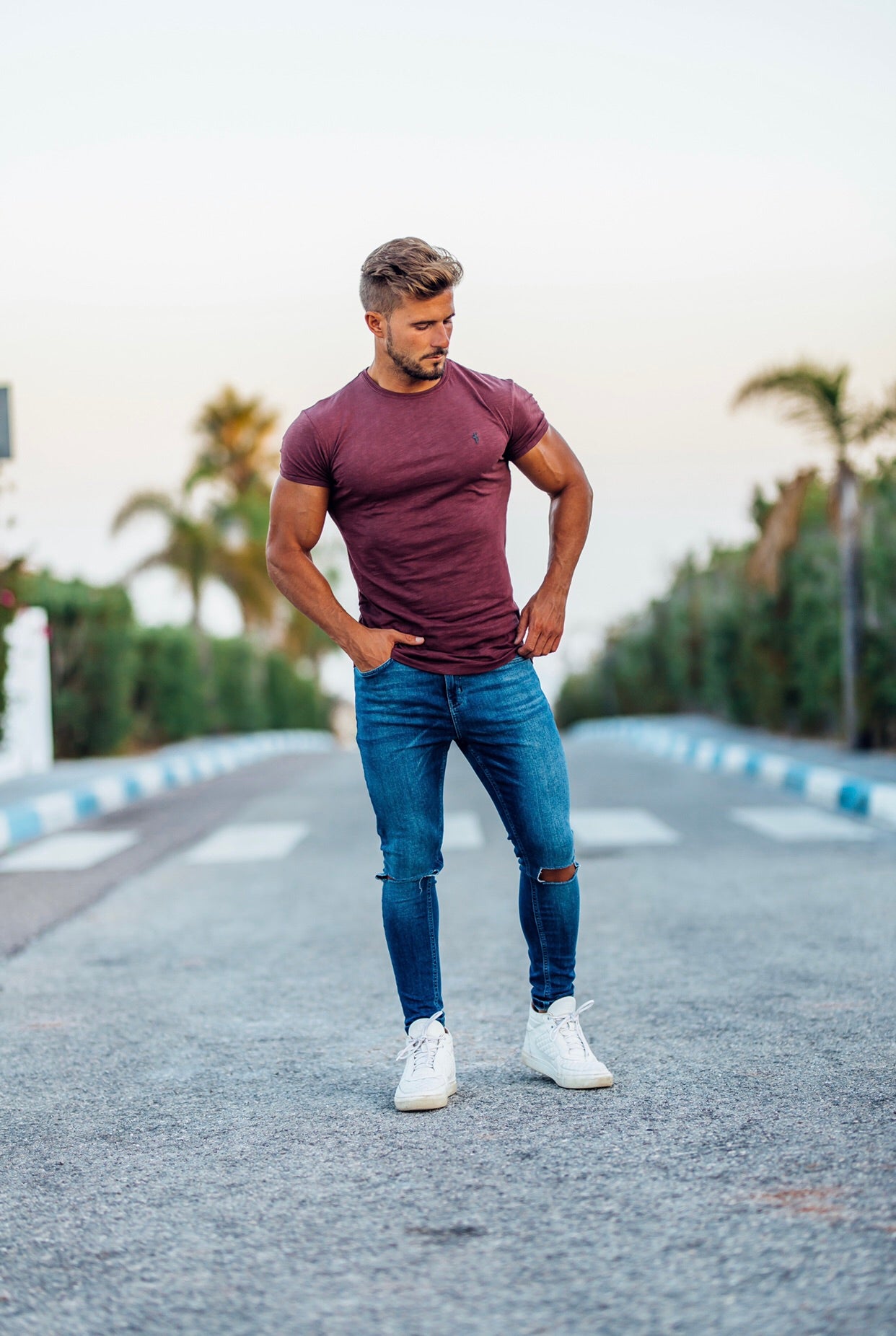 Slim Stretch Denim Blue Distressed Ripped Jeans - FSH403