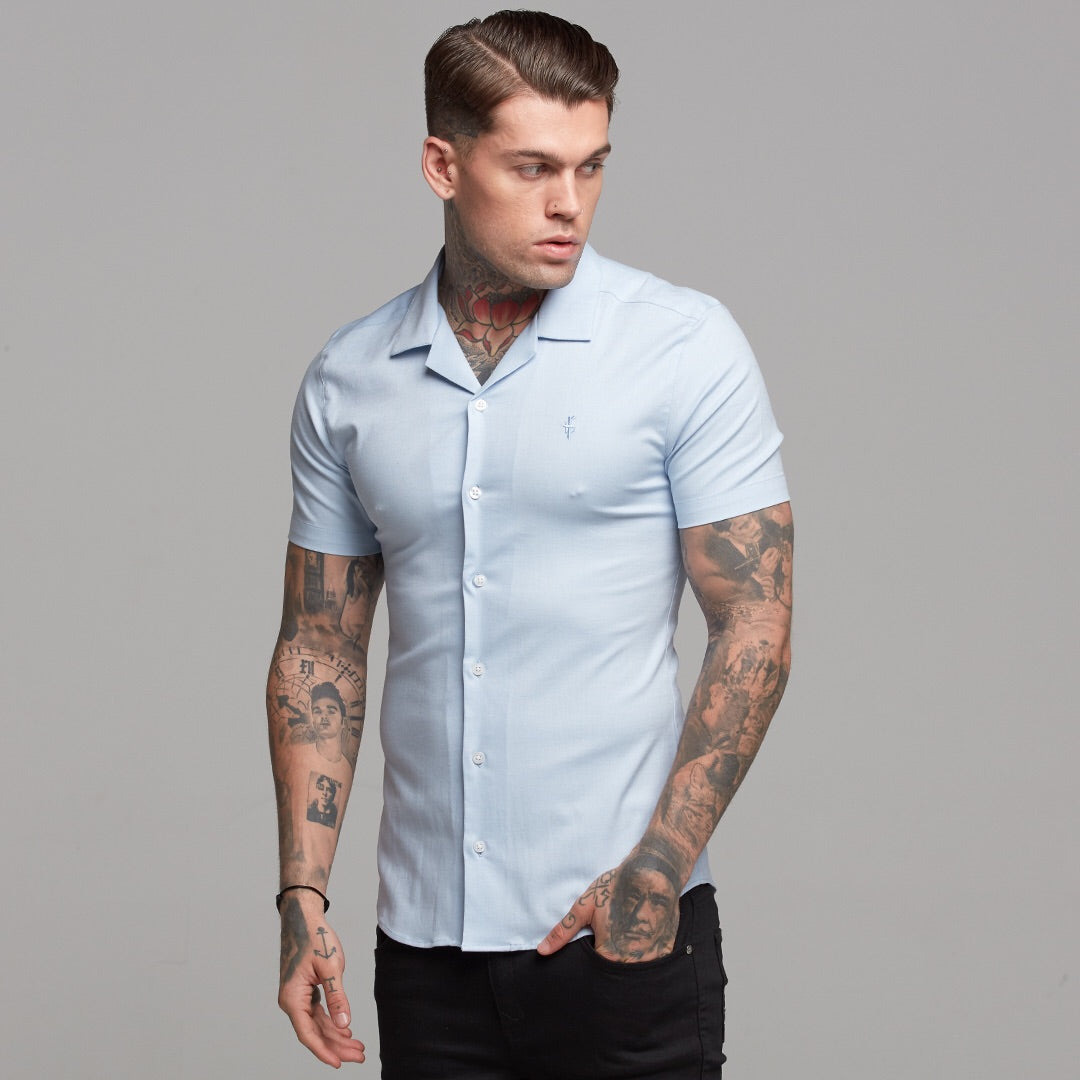 Super Slim Stretch Revere Light blue oxford Short Sleeve - FS439