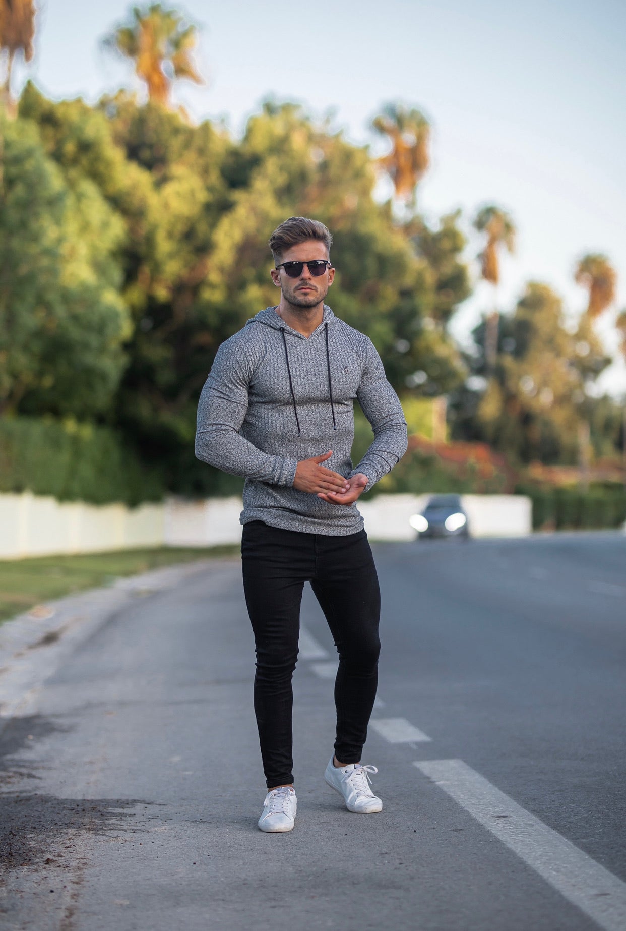 Classic Grey / Black Ribbed Knit Hoodie Jumper - FSH509