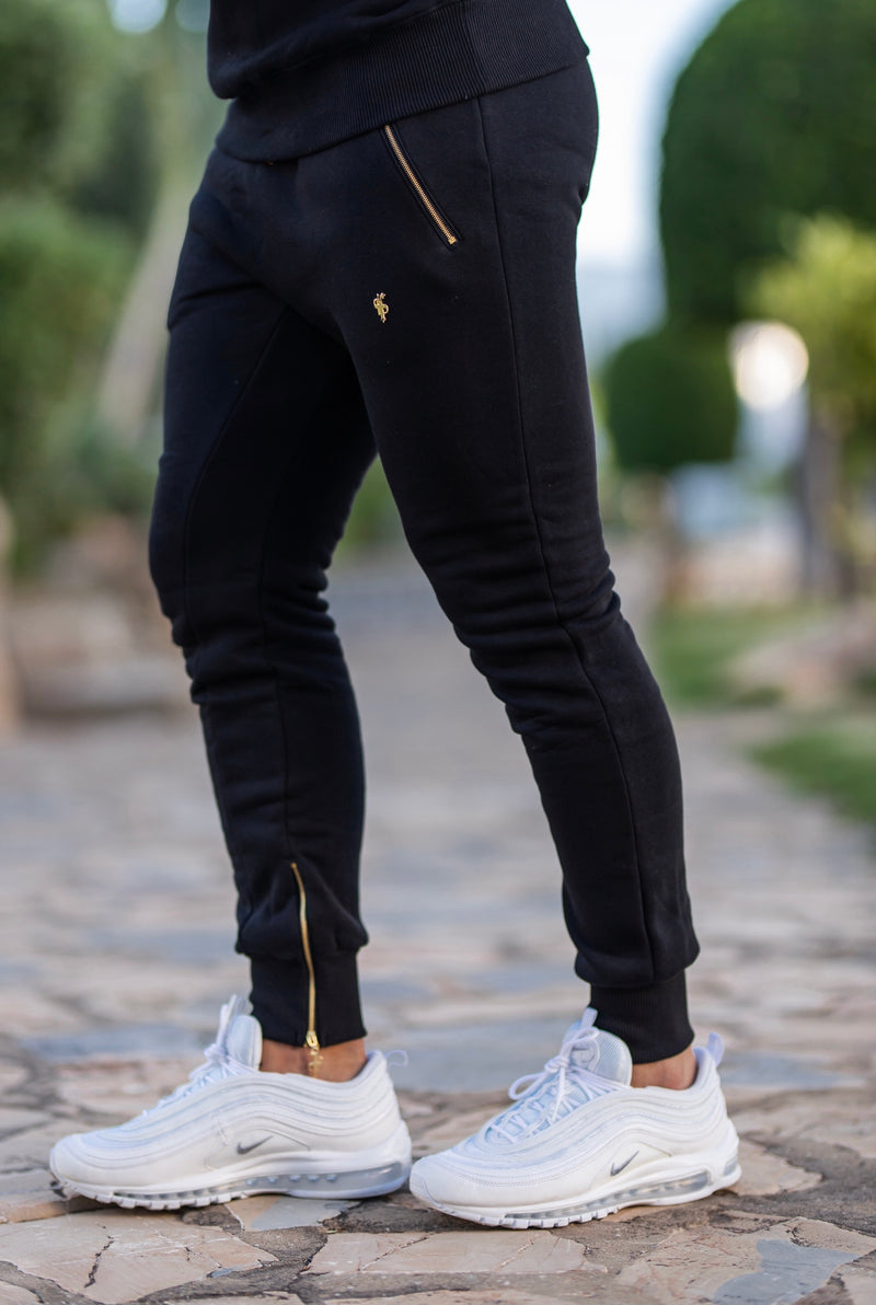 Father Sons Black & Gold Tapered Sweat Pants with Ankle Zip Detail - FSH440