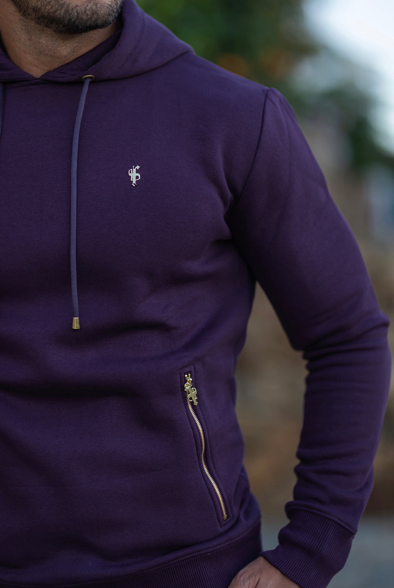 Father Sons Plum / Purple & Gold Overhead Hoodie Top with Zipped Pockets - FSH485