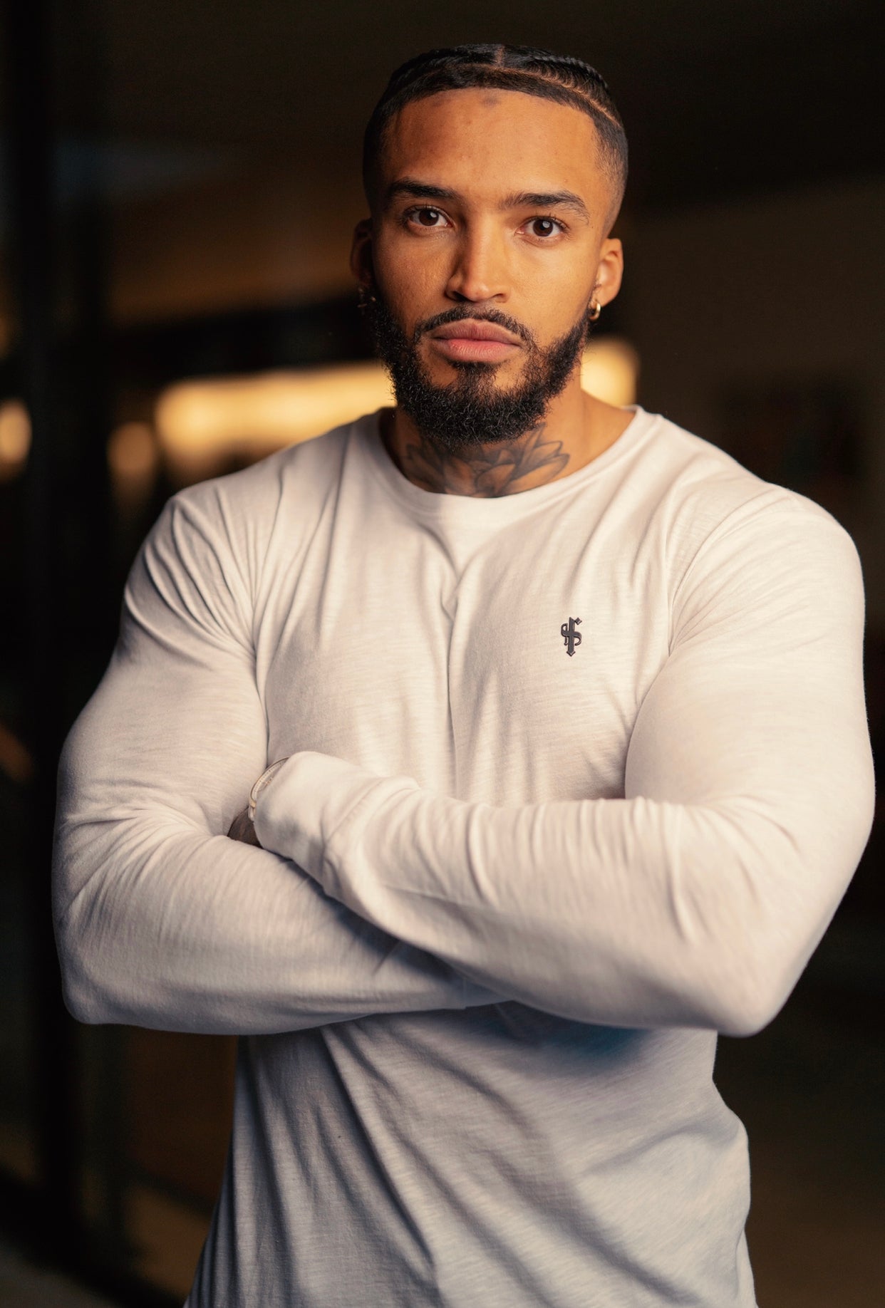 White Slub Crew Long Sleeve With Cuff - FSH727