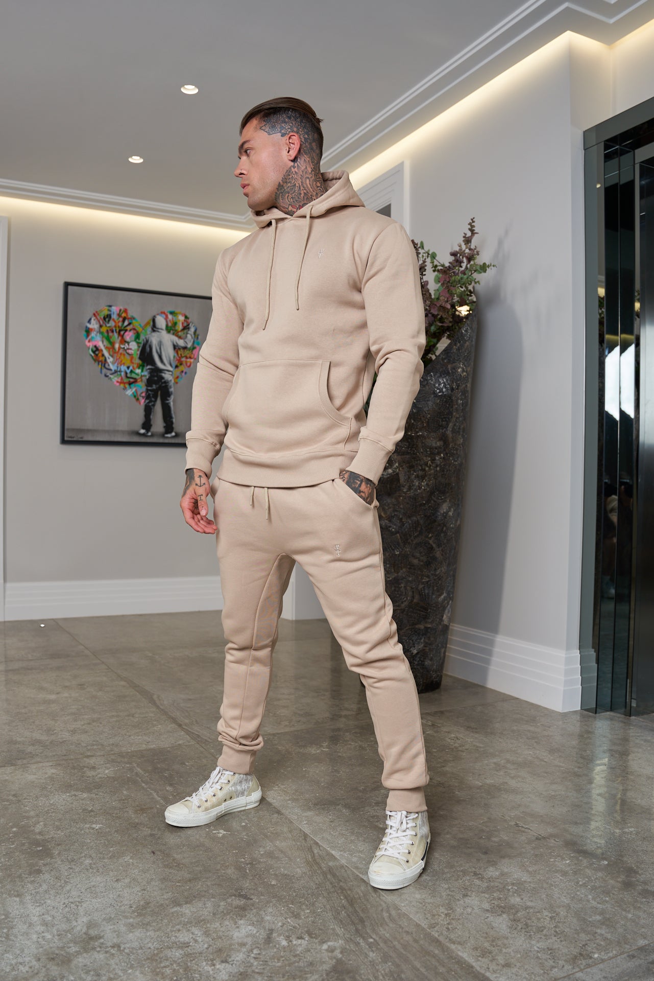 Father Sons Beige Raglan Tracksuit Sweat Pants with FS Embroidery - FSH696