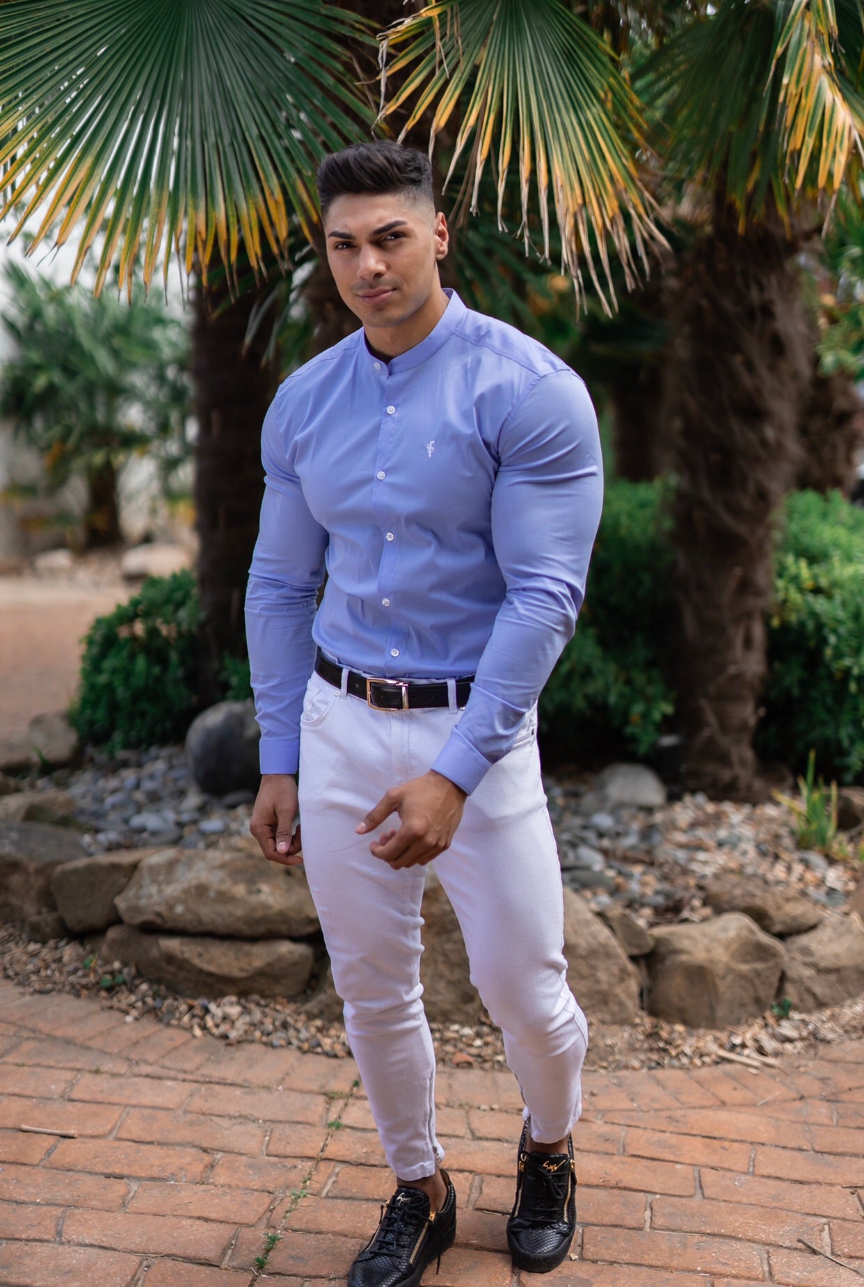 Super Slim Stretch Light Blue Grandad Collar - FS555