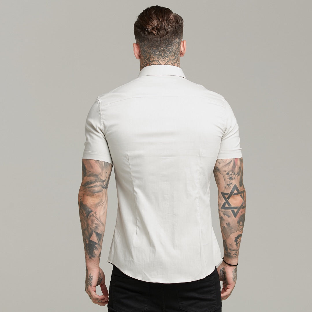 Super Slim Stretch Classic Light Beige Short Sleeve  - FS559