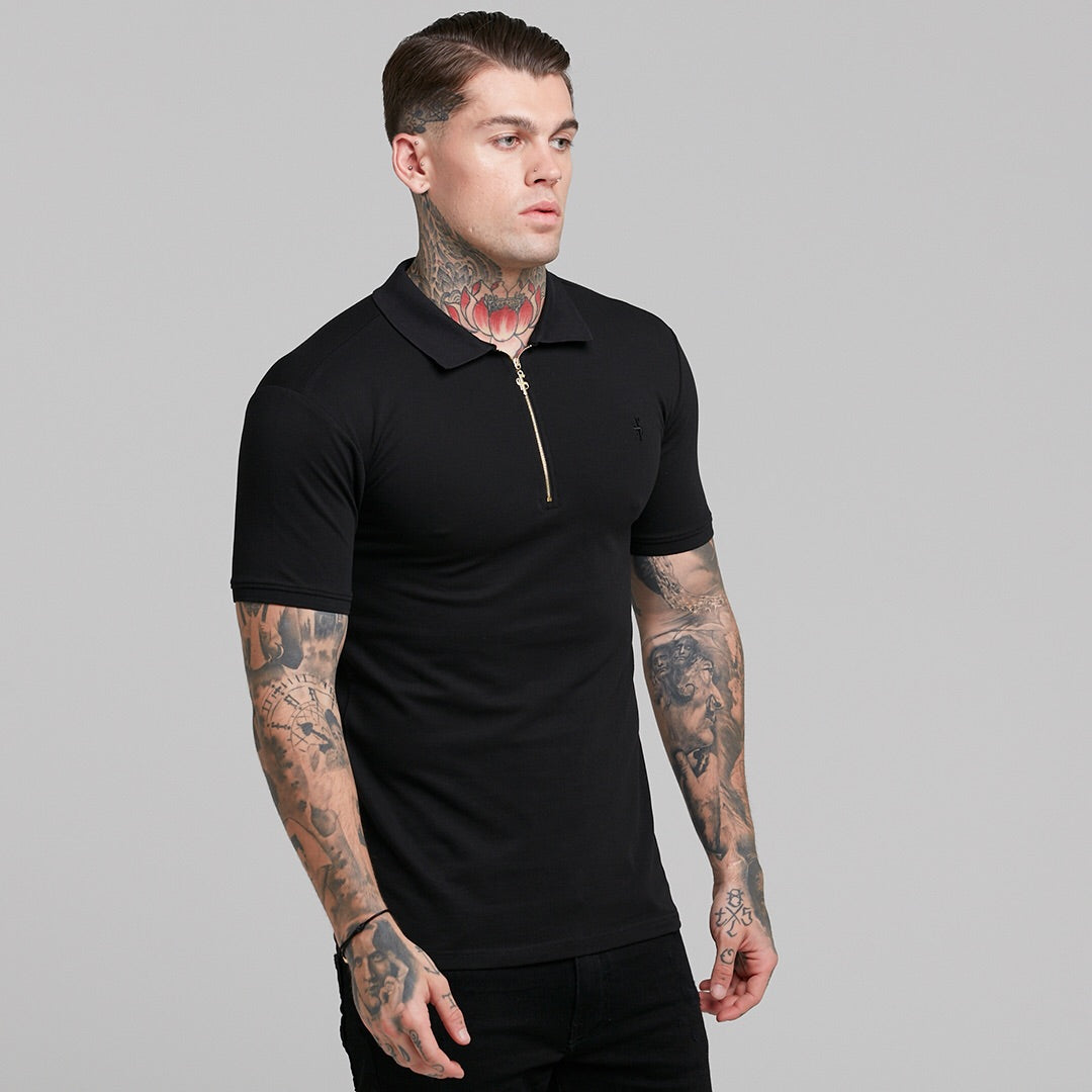Classic Black and Gold Zipped Polo Shirt - FSH239