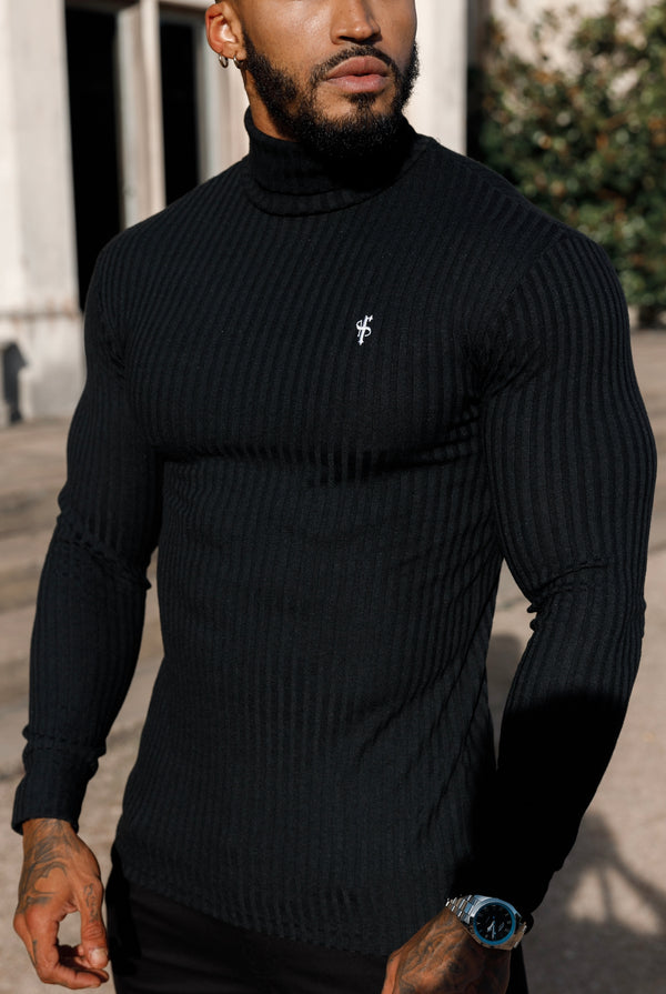 Father Sons Classic Black / White Ribbed Knit Roll Neck Sweater - FSH776