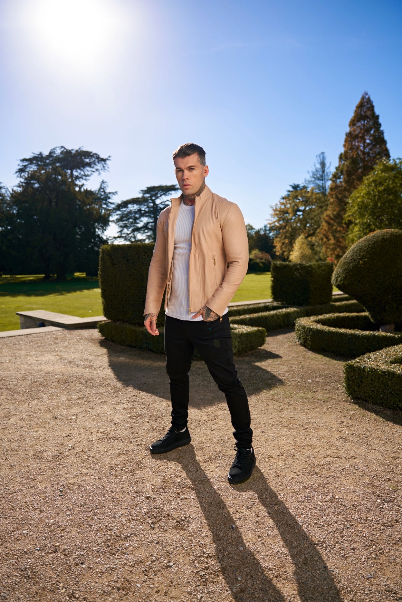 Cream Lambs Leather Jacket with Gold Zips - FSH792