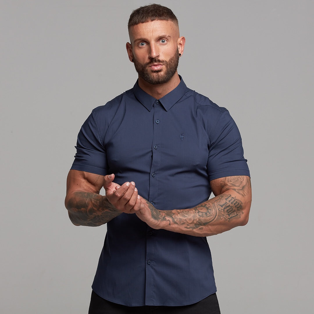 Super Slim Stretch Classic Navy Short Sleeve - FS181