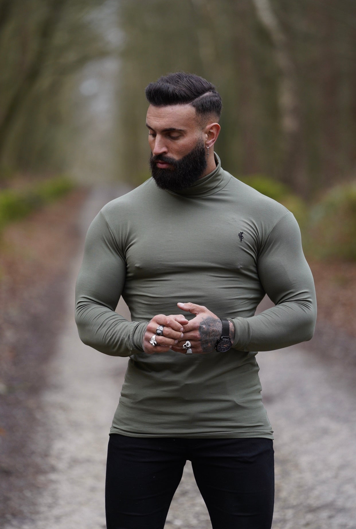 Classic Khaki Stretch Roll Neck  - FSH165
