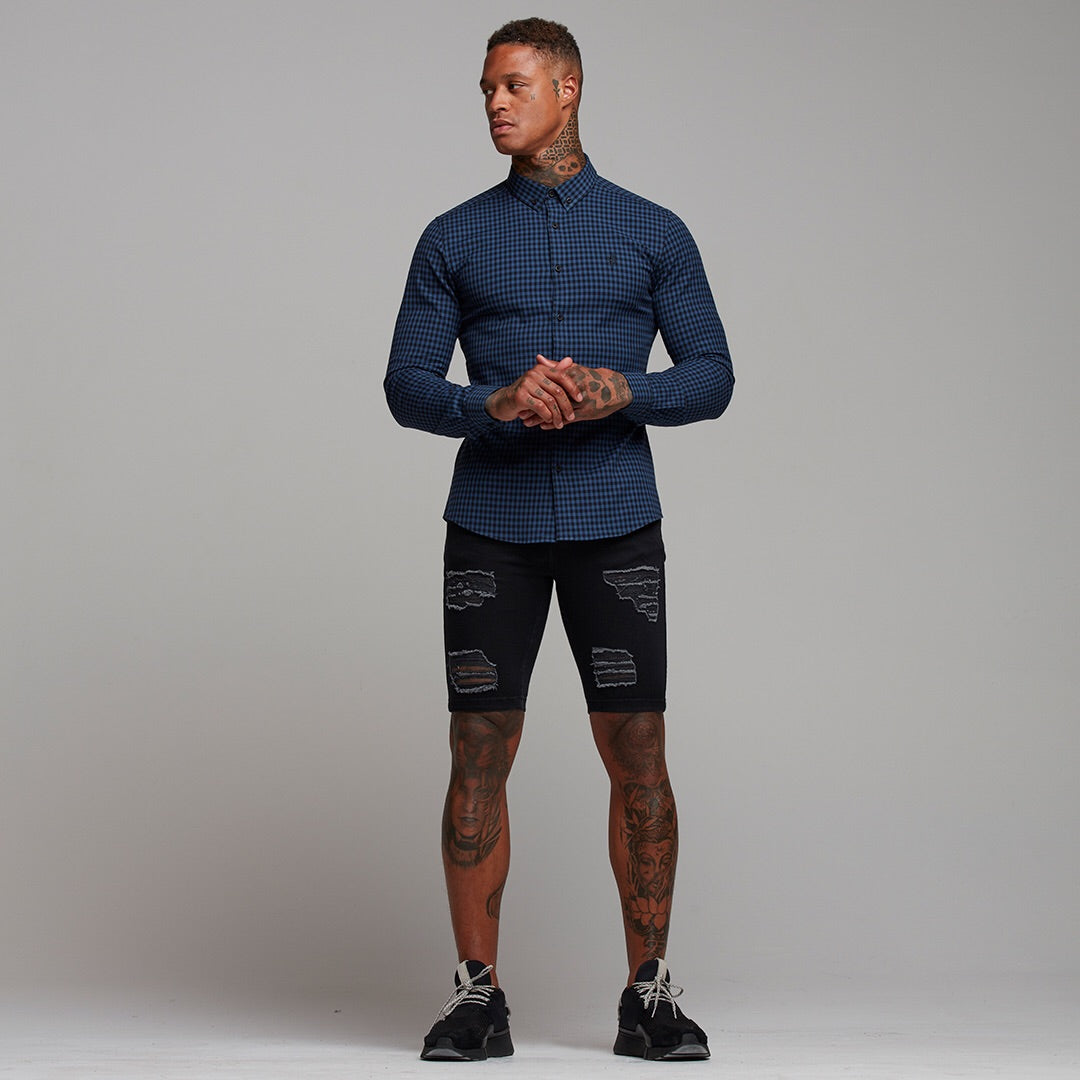 Super Slim Ultra Stretch Blue & Black Check - FS474