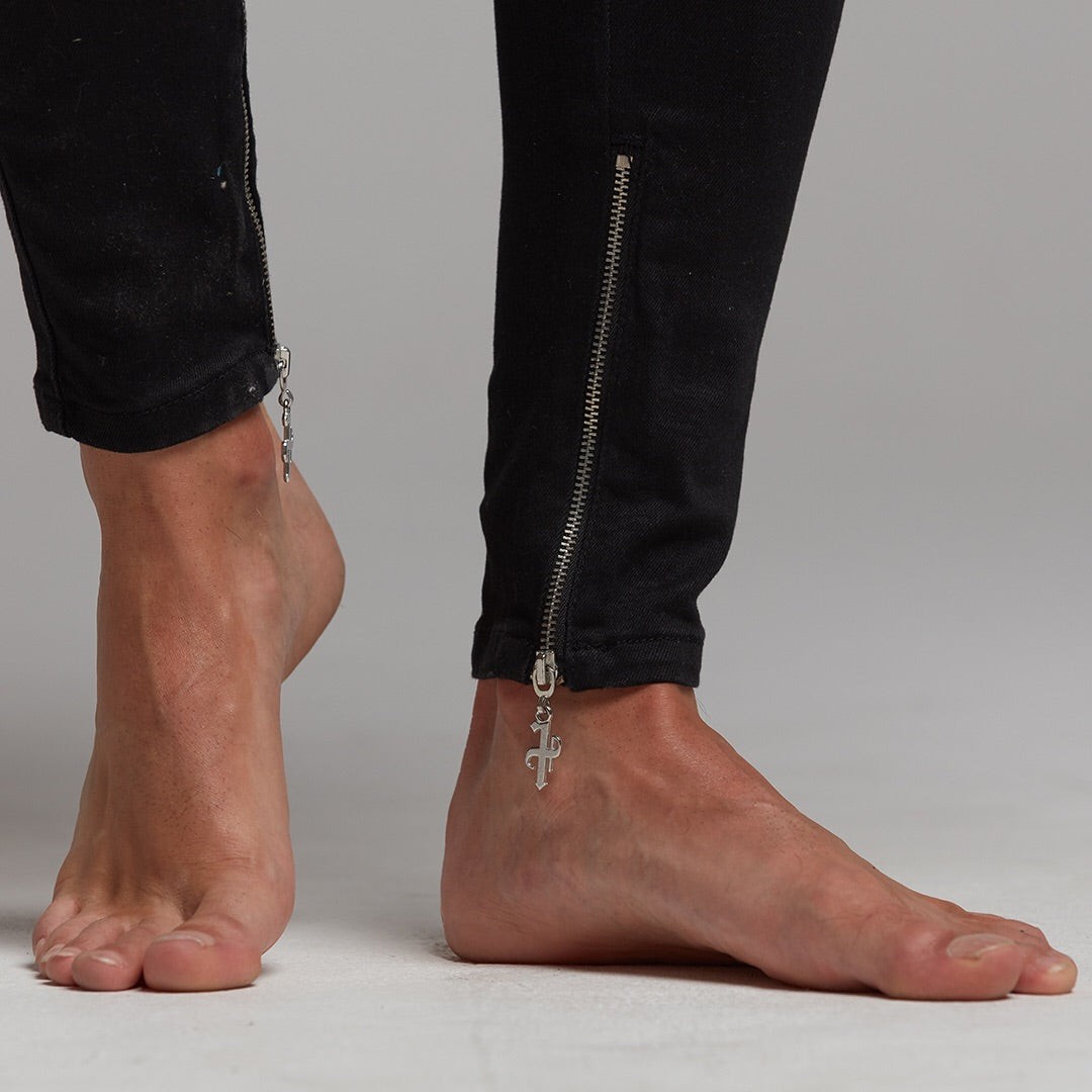 Zipped Ankle Slim Stretch Black Jeans - FSH235