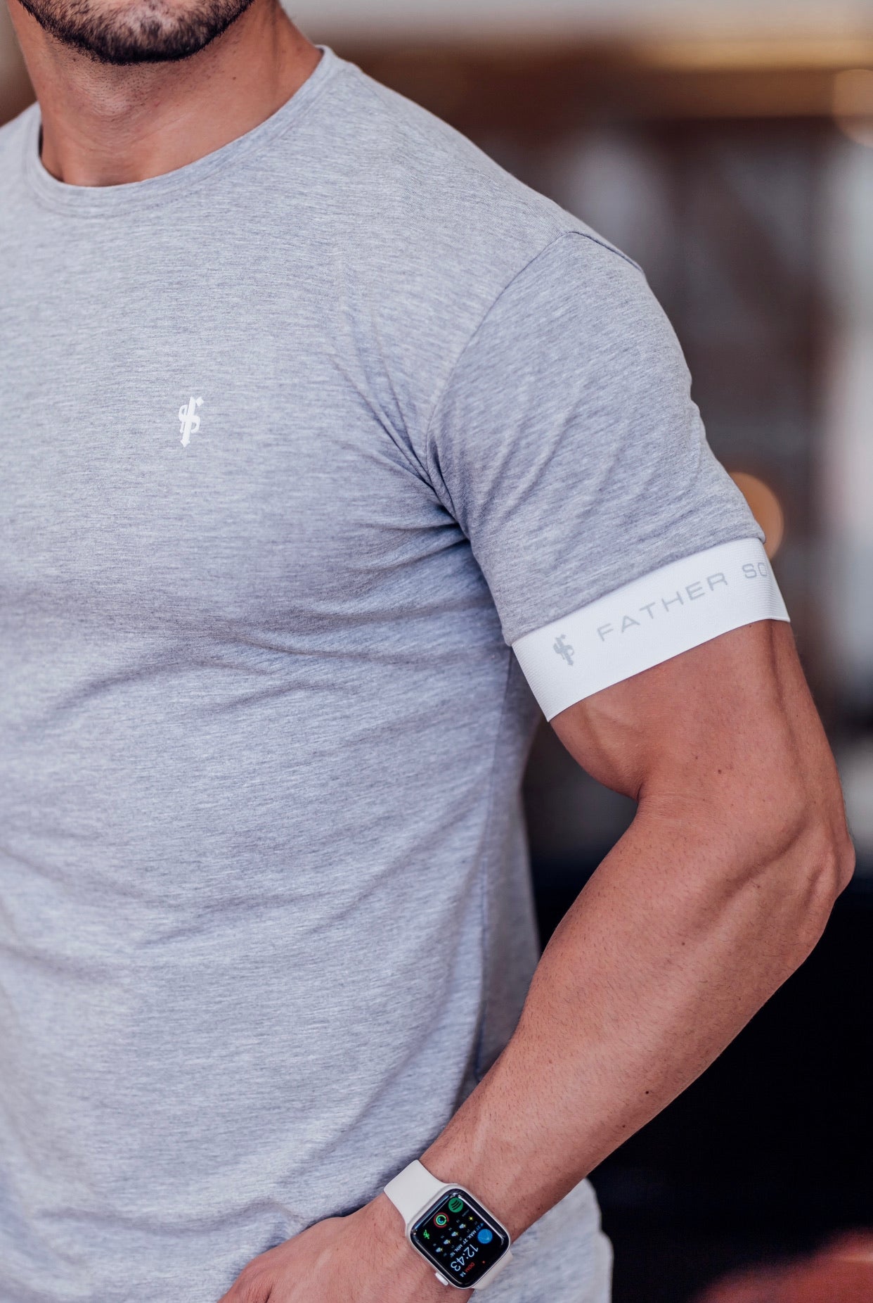 Classic Light Grey Crew T Shirt with FS Elastic Sleeve Branding - FSH624