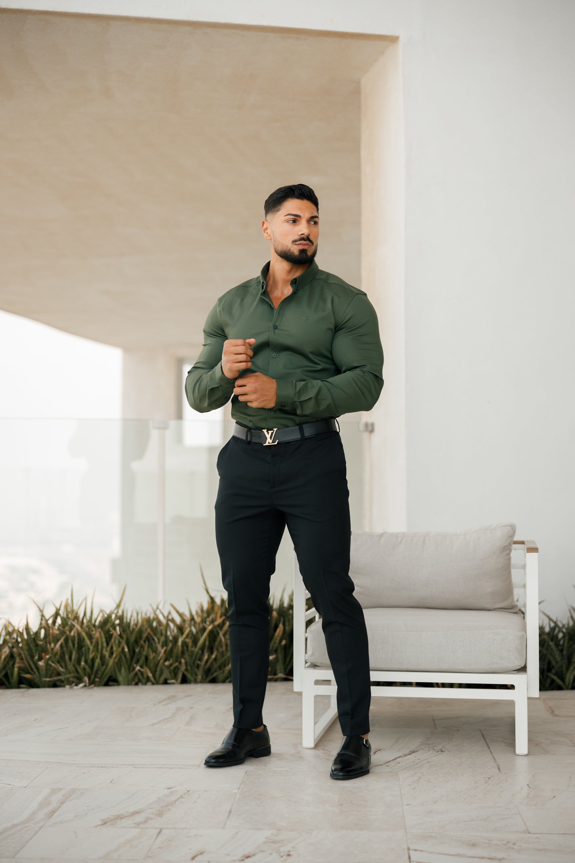 Super Slim Stretch Khaki Denim Long Sleeve - FS211